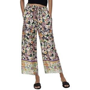 Zara Women's Floral Boho Floral‎ Ankle Palazzo Stretch Waist Wide Leg Pants XS